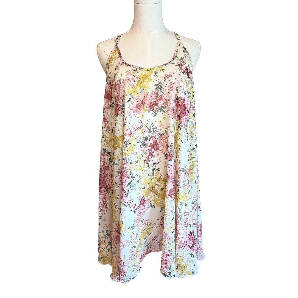 Umgee Garden Floral Lined Dress Tunic Adjustable Spaghetti Straps Women’s L